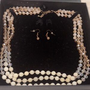 Jardin Chic Gold and Cream Beaded Necklace Set in box